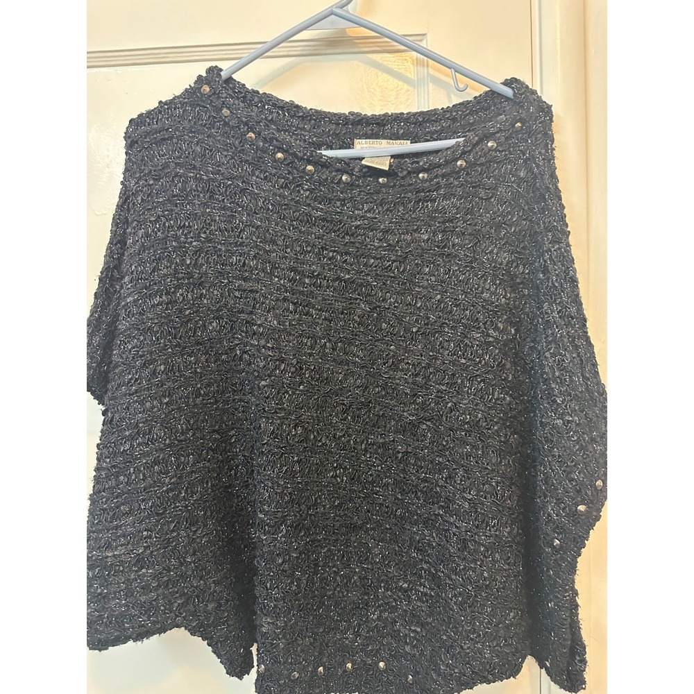 Alberto Makali Black Metallic Studded Knit Poncho Sweater Womens Medium‎ M